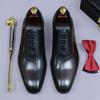 Fashion 2025 New Men's High-End Handmade Cowhide Business Dress Leather Shoes Block Oxford Wedding Shoes