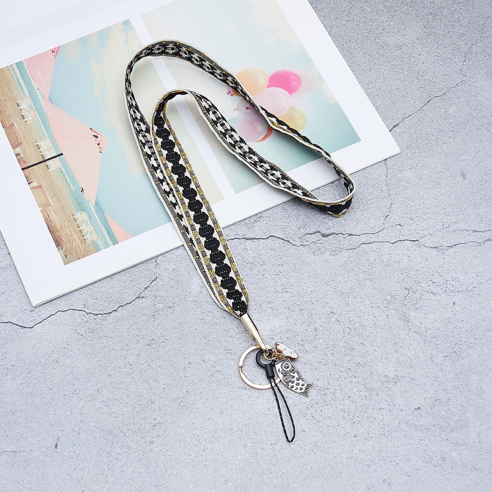 

80cm Phone Lanyard Hanging Neck Fish Pendant Anti-lost Hand Wrist Strap Shoulder Neck Strap for Mobile Phone Shell Black