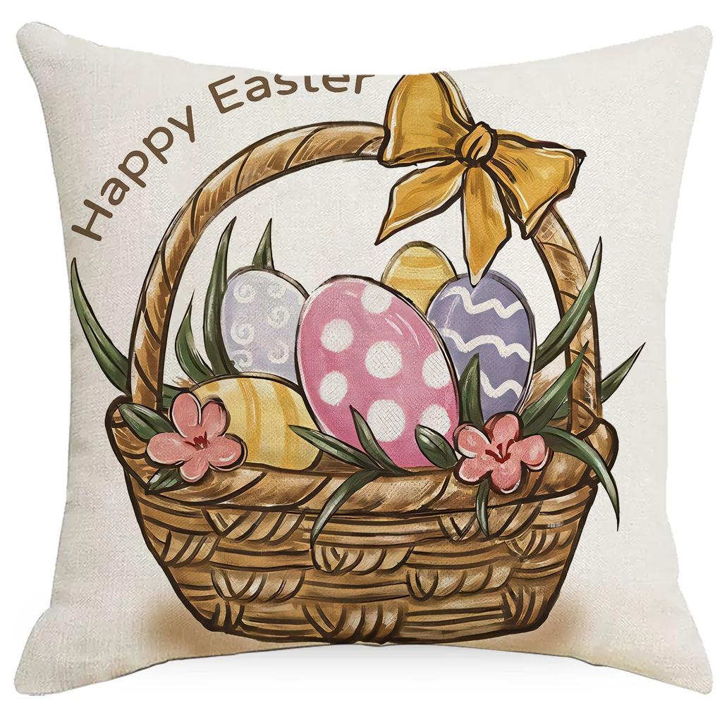 Oster Kissenbezug Leinen Sofakissen Wohnzimmer Dekoration Bedrucktes Kaninchen Osterei Kissen