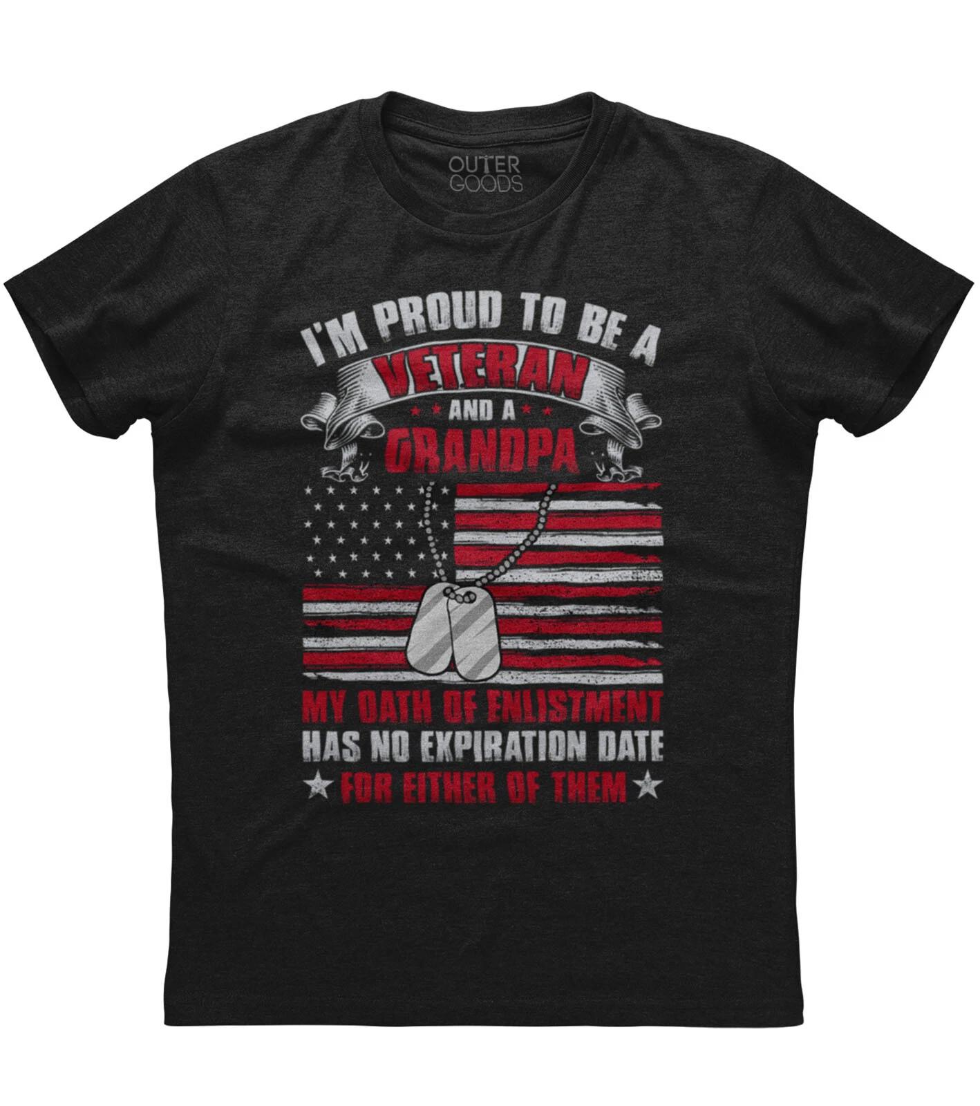 Mens I m Proud To Be A Veteran And Grandpa Patriotic T-Shirt USA Military oath S