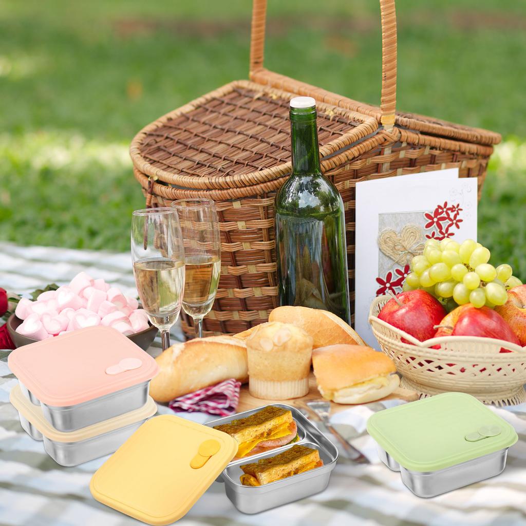 304 Stainless Steel Lunch Box 4/3 Pcs Portable Fruit Salad Food Container with Lid Stackable Leak Proof Bento Boxes for Students