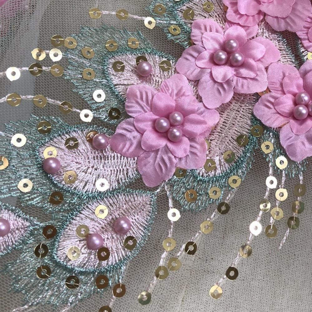 3D Cloth Sticker Bead Phoenix Tail Flower Clothing Sew Patches Floral Lace Fabrics Applique  Skirt