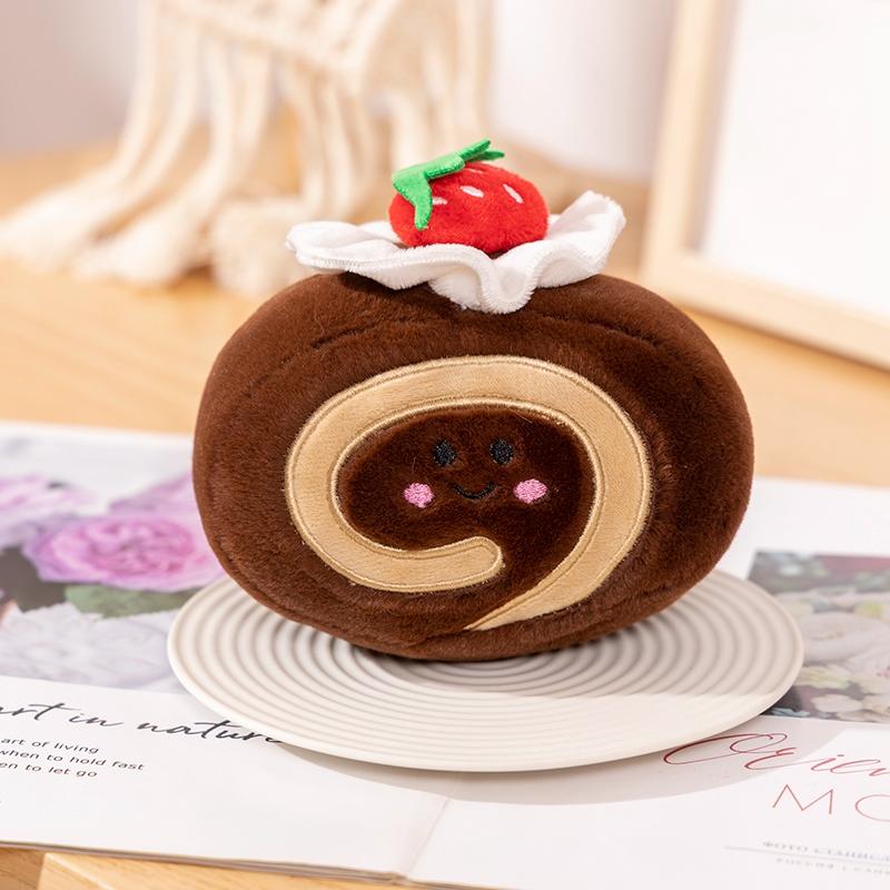 Nieuw Gevuld Fruitcake Pluche Speelgoed Aardbei Zwitserse Rol Pluche Speelgoed Schattig Gezicht Crème Snack Cadeau Speelgoed Voor Kinderen Verjaardagsfeest Decoratie