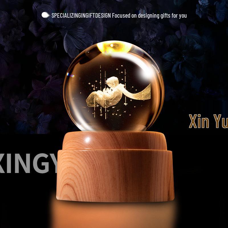 Creative Rotating Crystal Ball Night Light: Decorative Craft for Bedroom Atmosphere and Festive Gift.