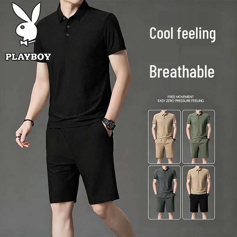 PLAYBOY Men s Summer Business Casual Polo & Shorts Set 6XL