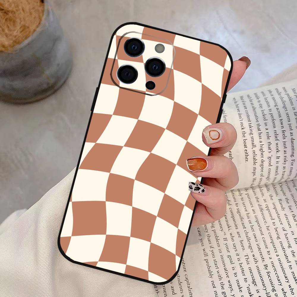 Solid color plaid Phone Case For iPhone 17,16,15,14,13,12,11 Plus,Pro Max,XS,Soft Silicone Black Cover