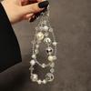Cordón de Teléfono Móvil Corto Lujoso Perla Cristal Diamante Cuentas de Mano Doble Cadena Pulsera Decoración para Colgar en Funda de Teléfono