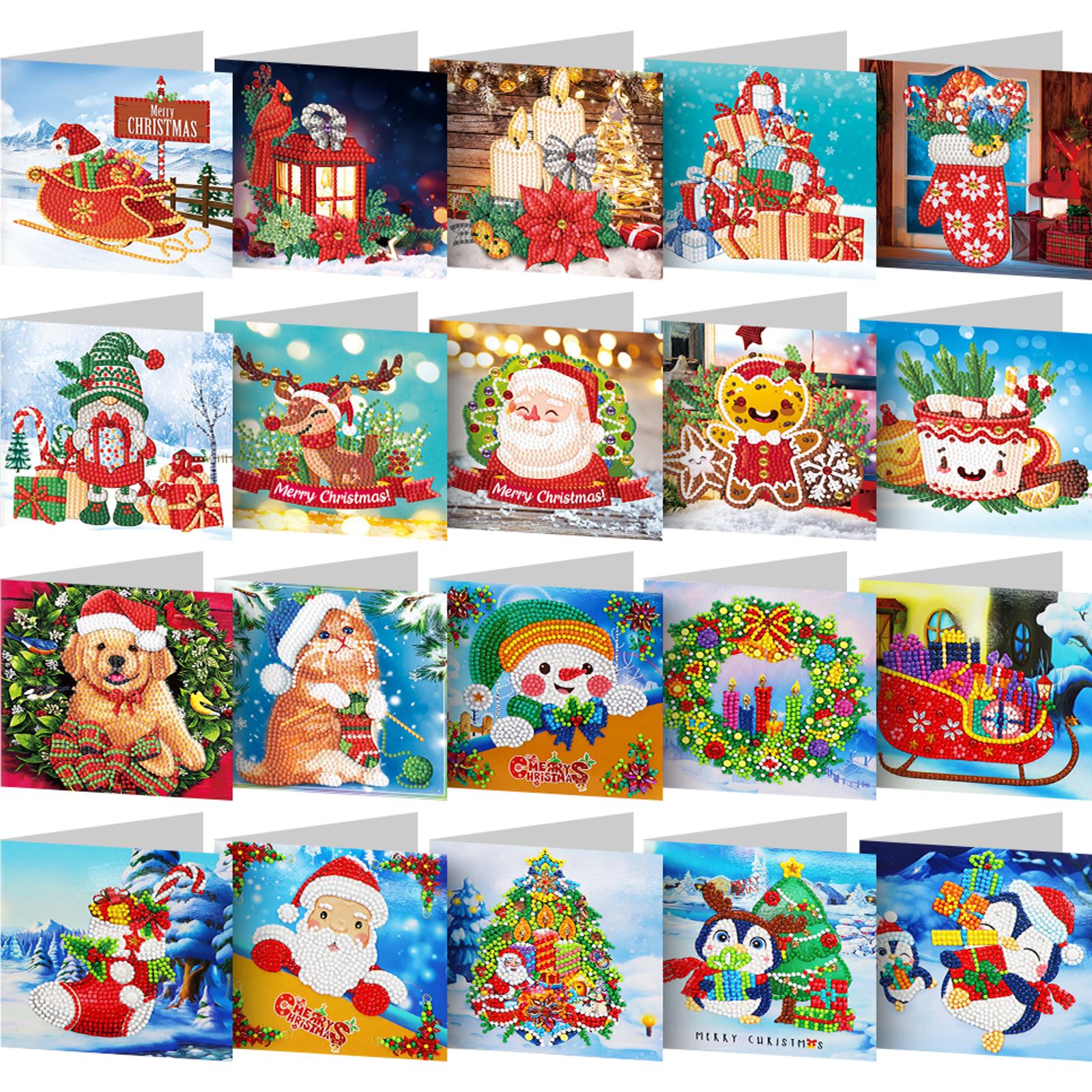 

16/20PCS DIY Rhinestone Diamond Art Mosaic Postcards Xmas Theme Diamond Art Greeting Cards Thank You Cards and Holiday Blessings