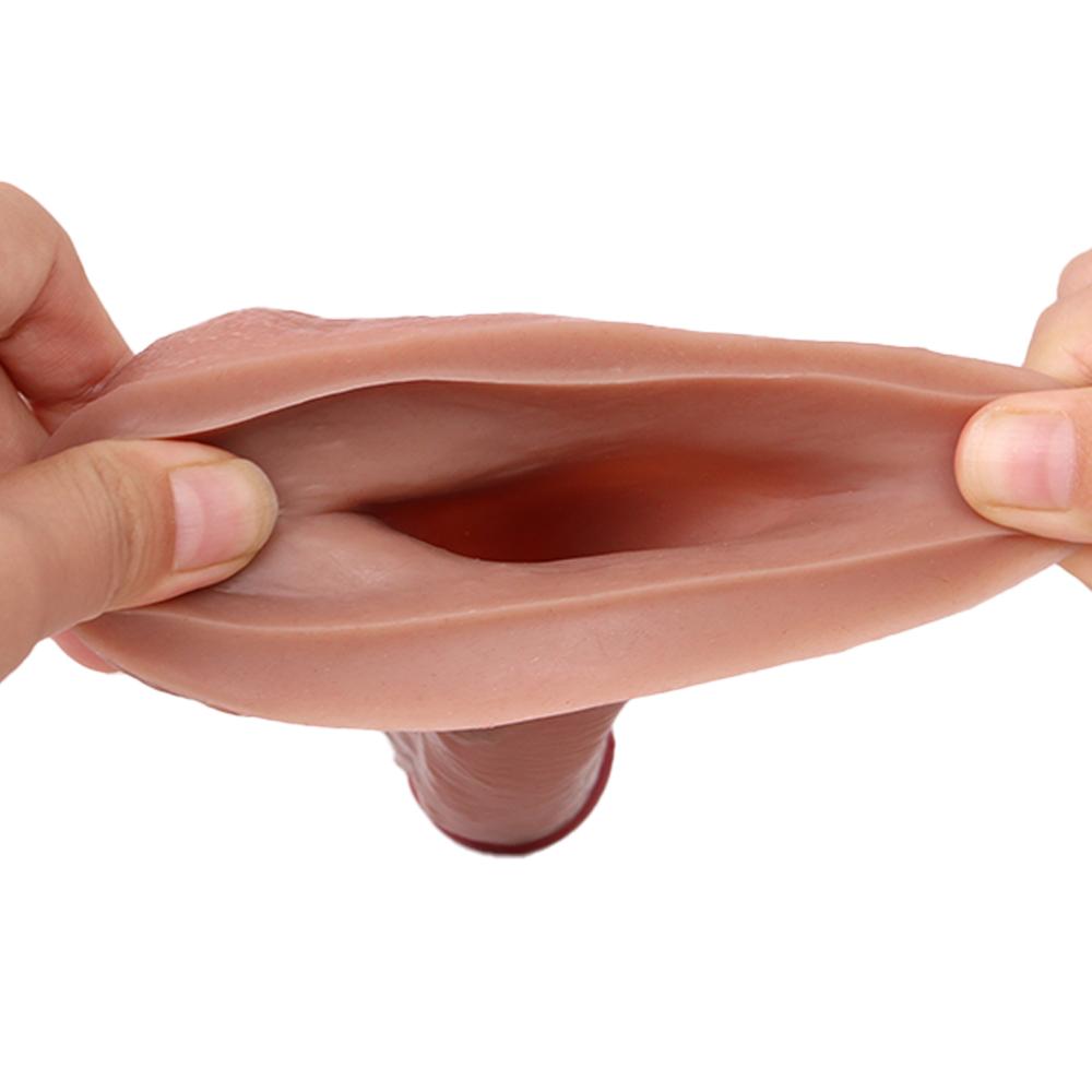 Male Penis Condom Soft Silicone Lengthen Enlarge Dildo Adult Sex Toys Gay Femdom Pegging Realistic Cock Strap On Dick