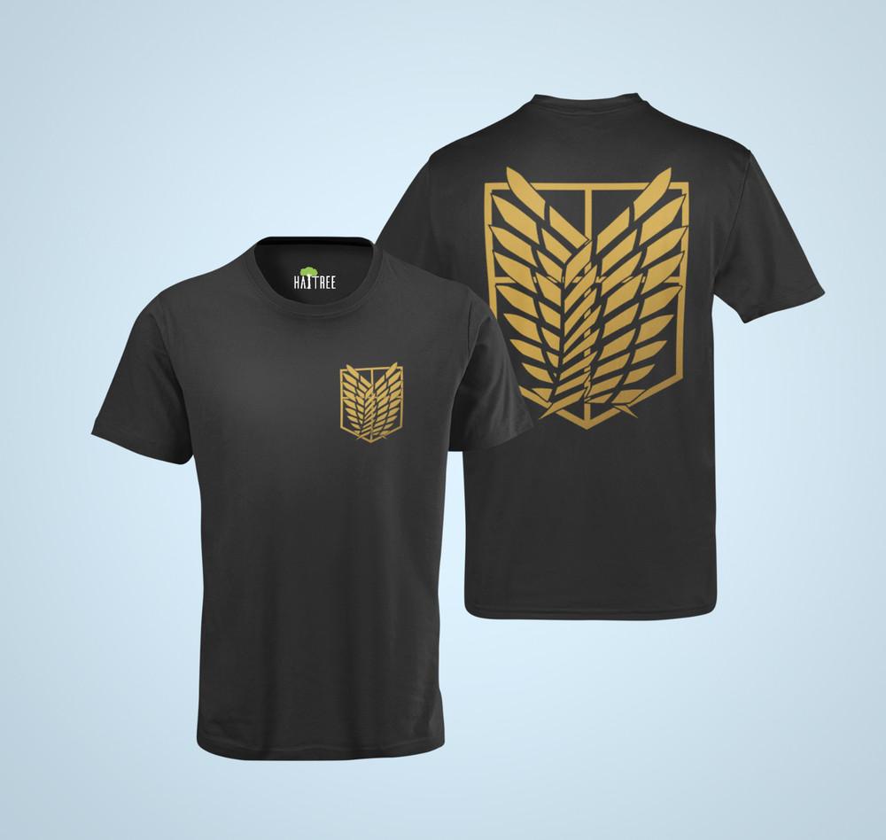 Attack On Titanium Eren Hunter AOT Gold Coat of Arms Anime Fashion Cospaly Organic Mens T-Shirt