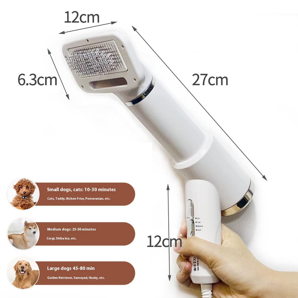 3-in-1 Pet Hair Dryer Brush Ergonomic Handle Adjustable Temperature Pet Grooming Brush Pet Comb for Cats&Dogs Indoor Bath Shower