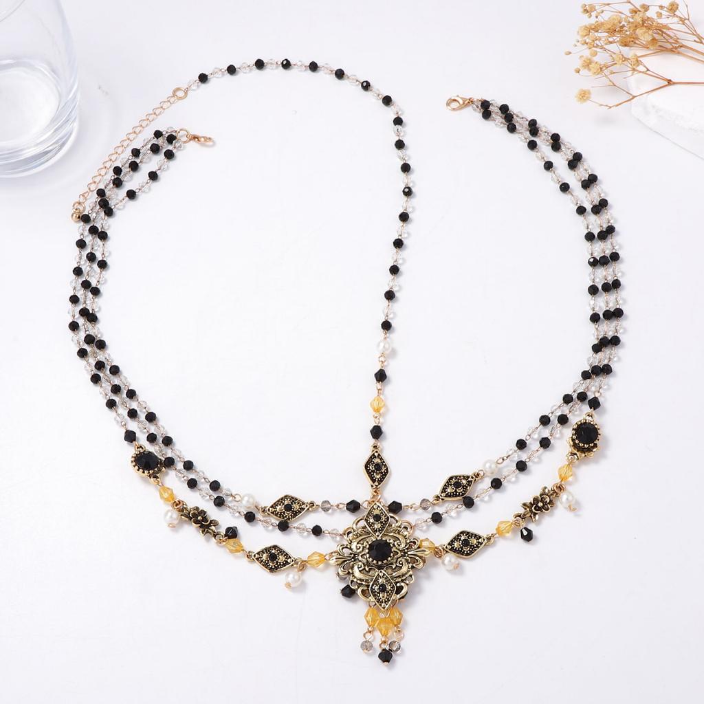 ZA cross-border exotic ethnic style can be worn twice, jewelry, alloy beaded fringed pendant, forehead chain, western style necklace.