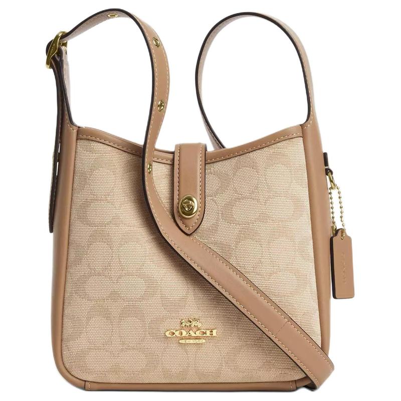 COACH Hadley 19 Brand Classic Signature Coated Canvas and Leather Shoulder Bag Small Women s Khaki коричневый