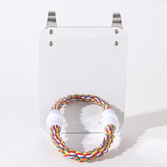 1 Set Parrot Toy Colorful Hanging Bird Mirror with Rope Perch for