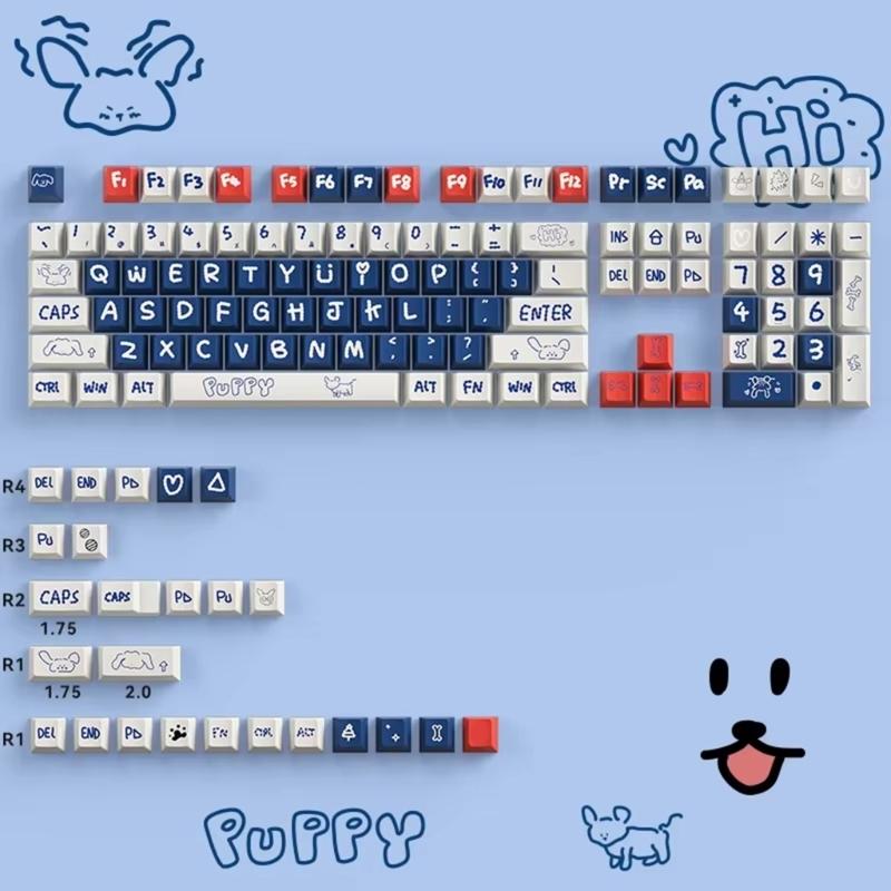 133Key Puppy Themed Keycap Original Profile PBT Dye Sublimation Keycap Set for Customs Mechanical Keyboards