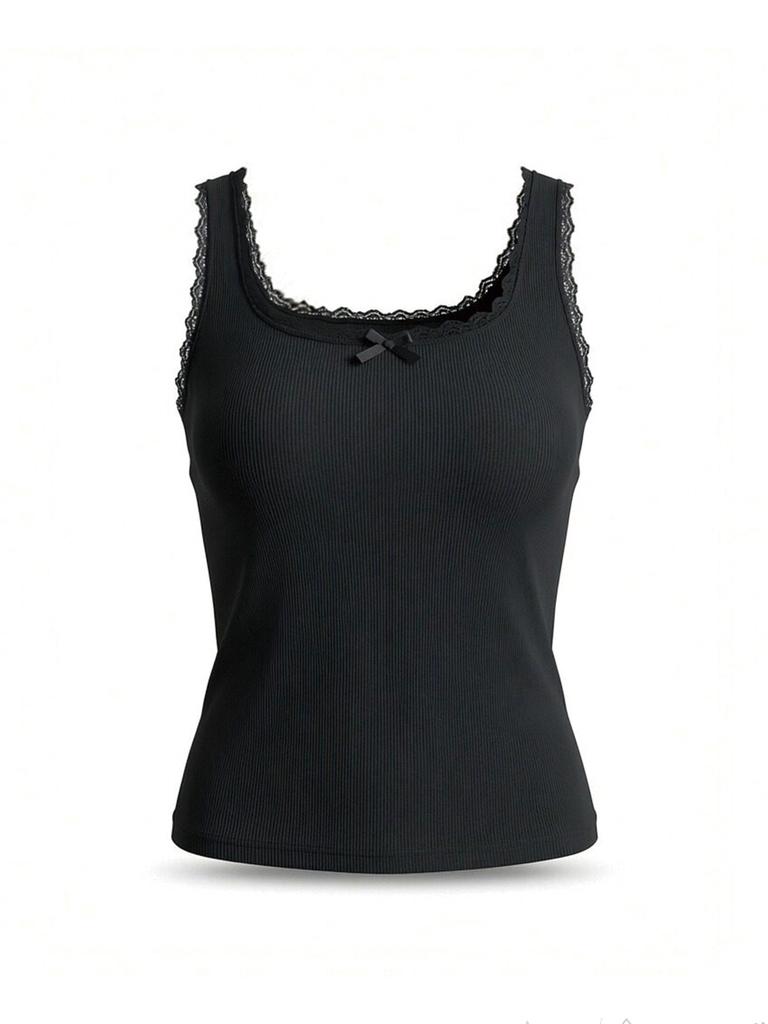 Lace Camis Women Solid Color V Neck Crop Tops Fashion Bow Tube Top Female Sleeveless Camisole