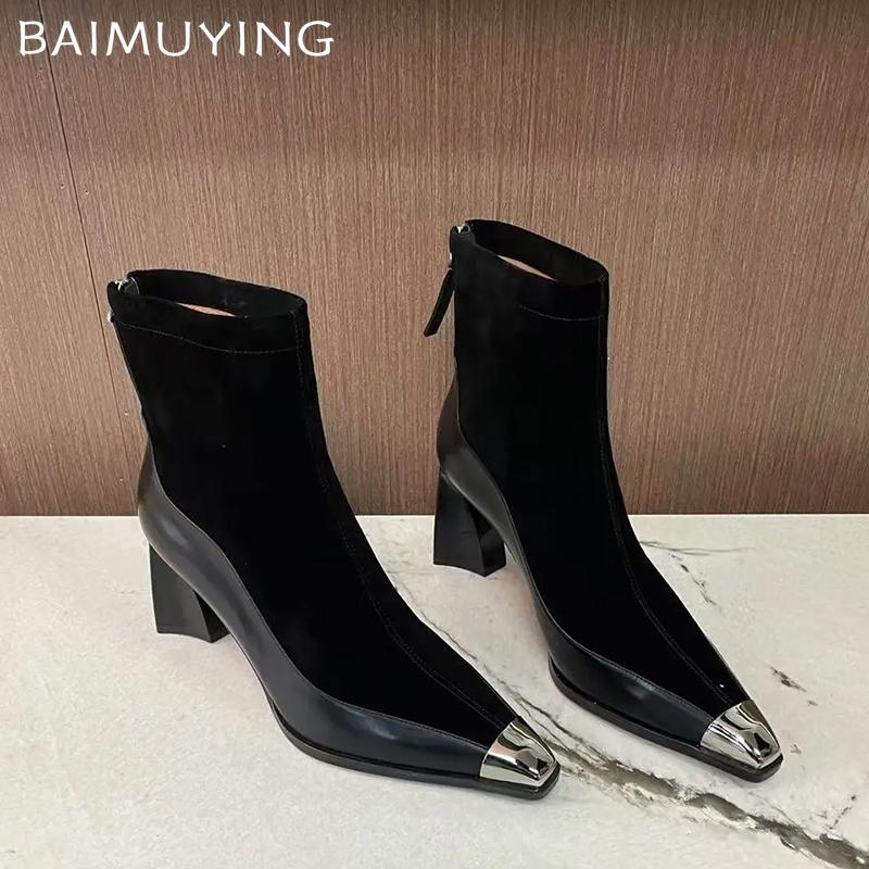 Winter Chunky Women Ankle Boots Pointed Toe Fashion High Heels Shoes 2025 Trend Designer Elegant Pumps Goth Chelsea Botas Mujer