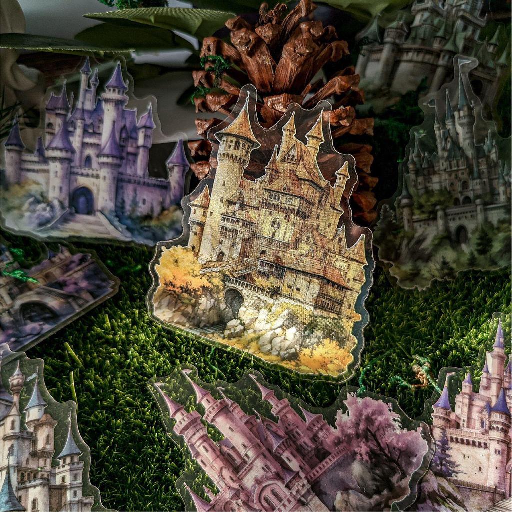 Fantasy Castle 3D Landscape PET Stickers - Retro Creative DIY Journal Stickers