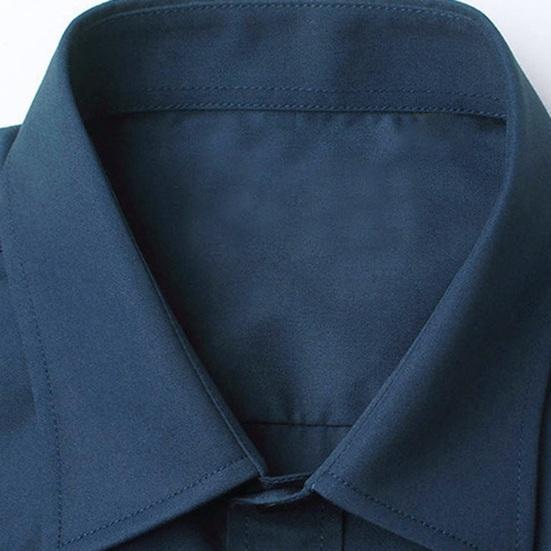Men Shirt Turn-down Collar Long Sleeve Single-breasted Solid Color Stretchy Slim Fit Soft Plus