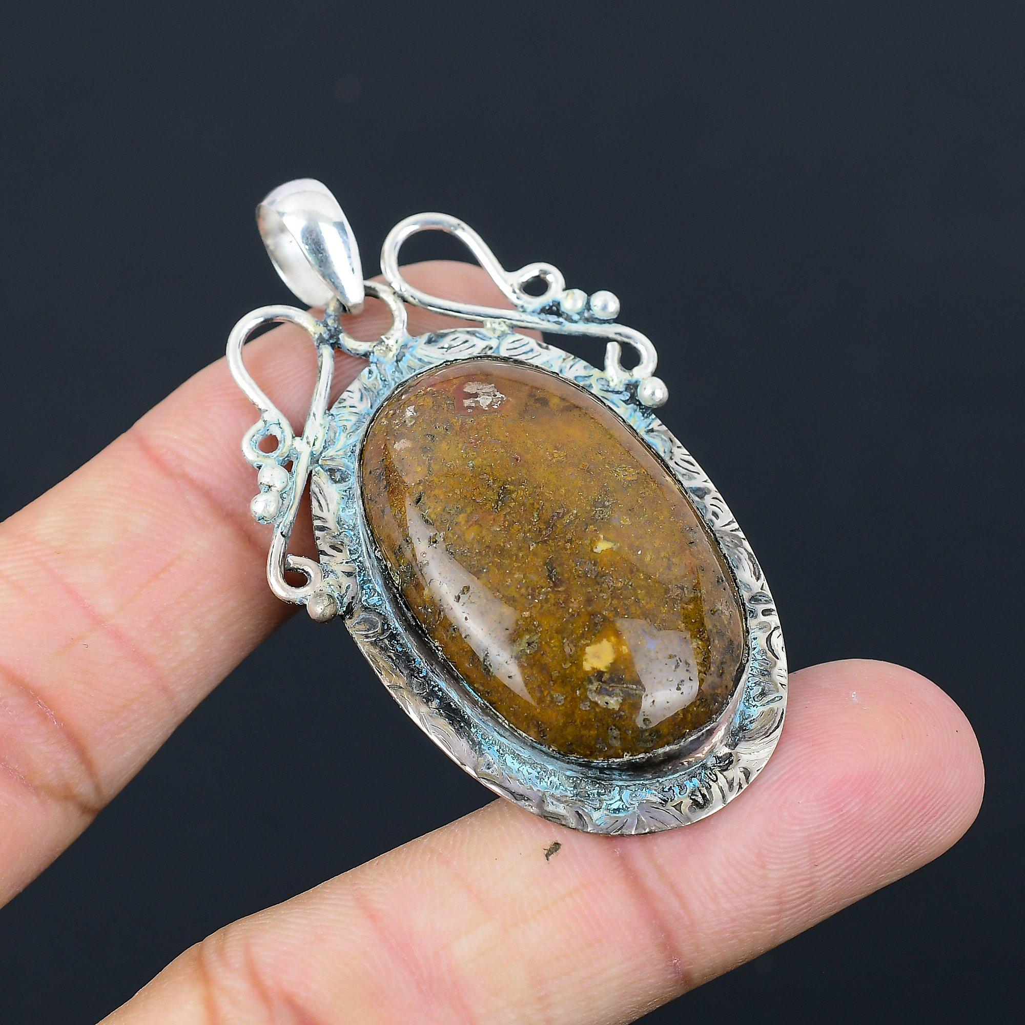 Friendship Day Deal Natural Seam Agate Daughter Boho Pendant 925 Sterling Silver