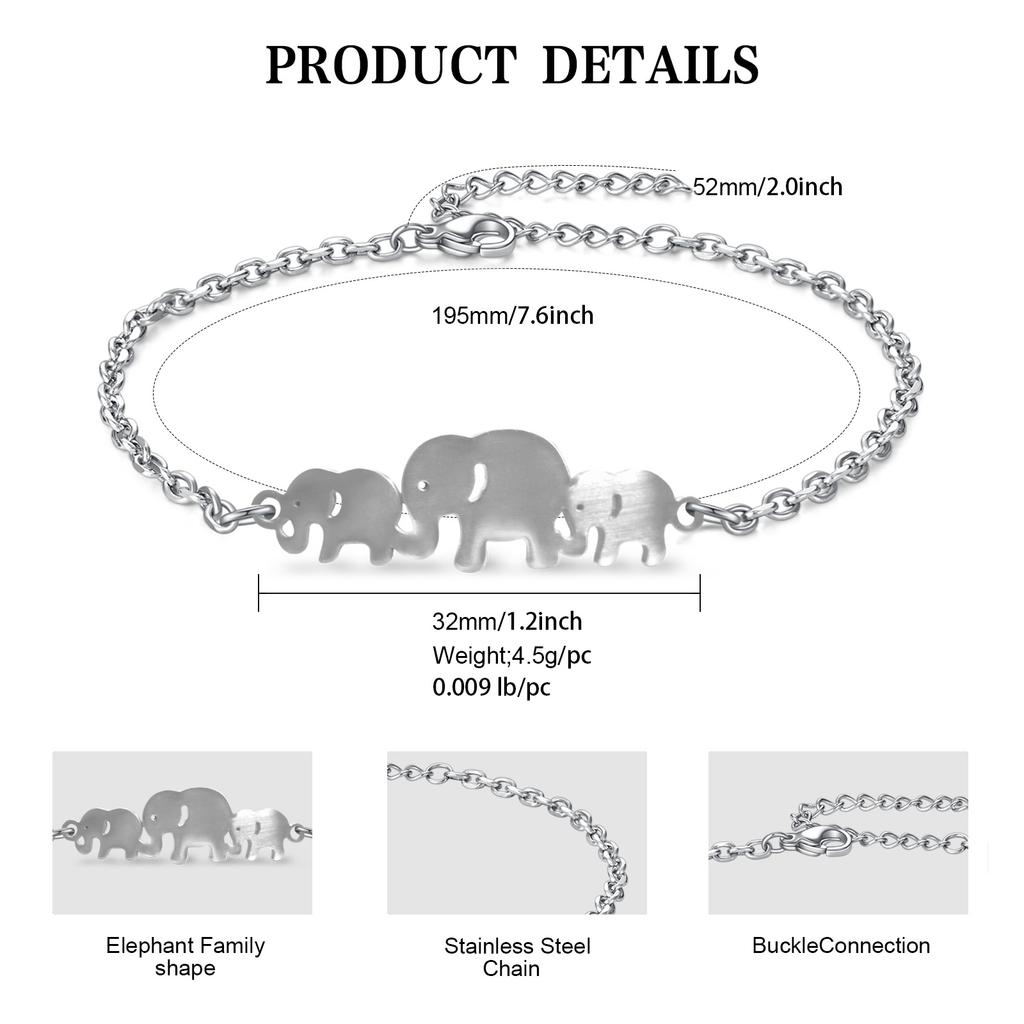 Stainless Steel Elephant Bracelet, Heart-Shaped Elephant Pendant, Adjustable Chain, Unisex, Suitable For Everyday Wear.