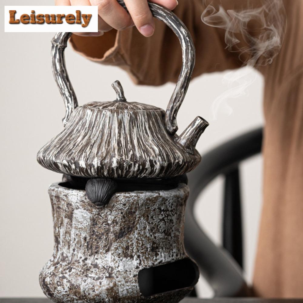 Handmade Gray Stoneware Tea Making Set Japanese Tea Stove Teapot Heating Base Household Teapot Warmer Kettle Stand Tea Ceremony