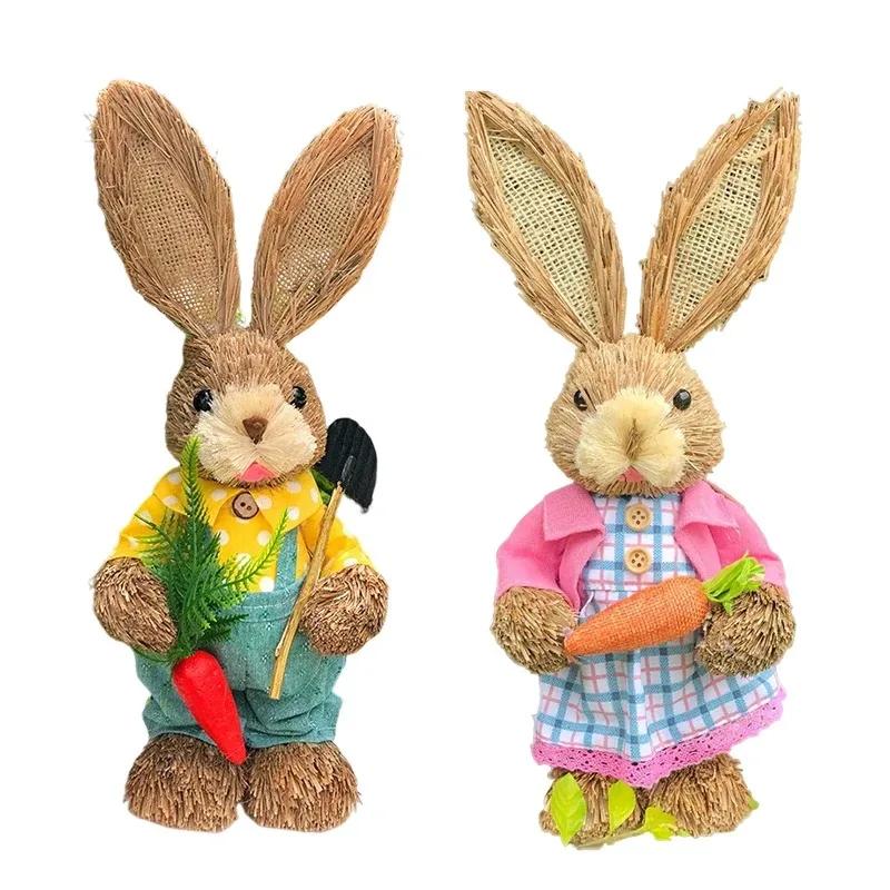 1/2Pcs Easter Cute Straw Bunny Decorations Rustic Home Decoration Party Tabletop Decorations Craft Decorations