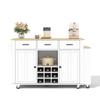 Kitchen island with pull-out worktop, 136(223)x50x93cm mobile kitchen island with 3 drawers, wine rack, socket with USB and 7 casters, white/oak