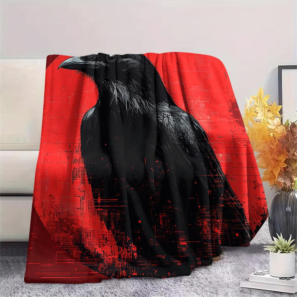 Crow Print Flannel Blanket, High quality Comfortable for All Seasons, Home Decor, Warmth and Comfort, Perfect for Christmas Gifts