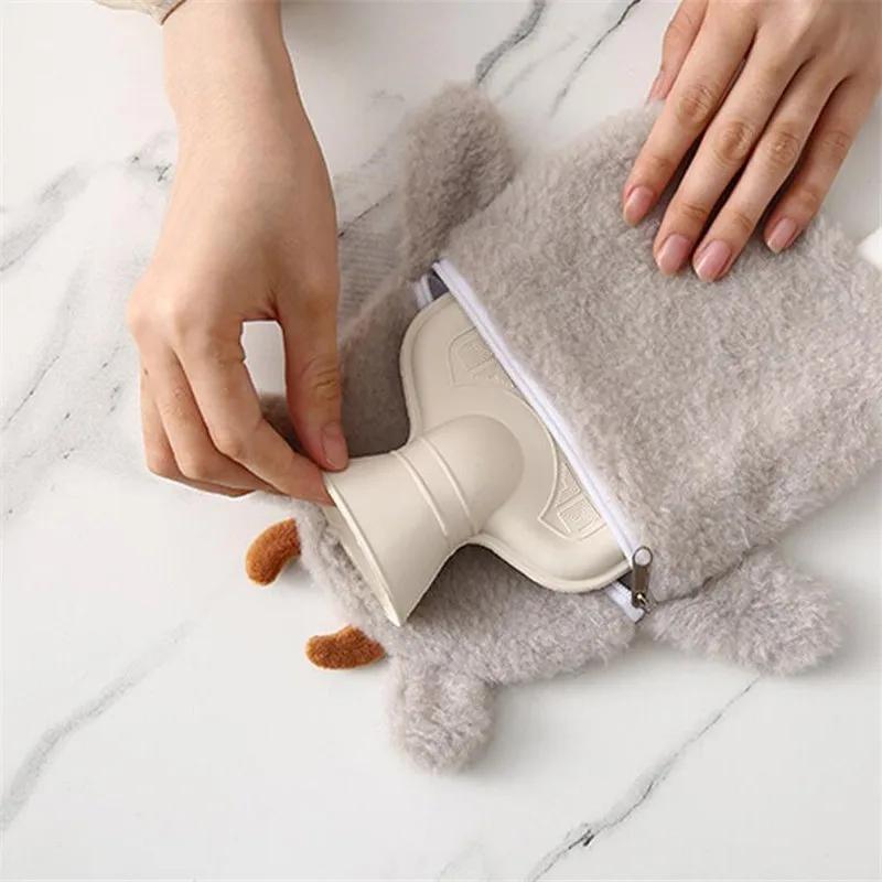 350ML Cute Hot Water Bottle with Cute Plush Cover Lovely Cartoon Hot Water Bag Explosion-proof Portable Hand Warmer Gift