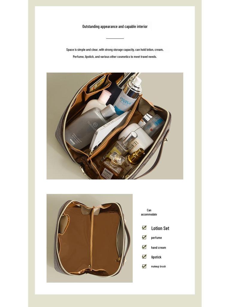 Plaid Monogram Large Capacity Makeup Bag - Convenient Handheld Storage