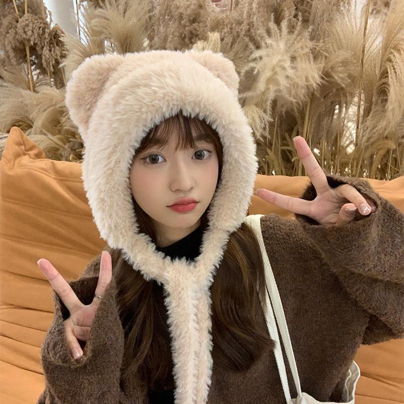 Hat Korean version of the new knitted ear protector plush hat women s winter warm Lei Feng hat Korean version of the versatile face hat elastic
