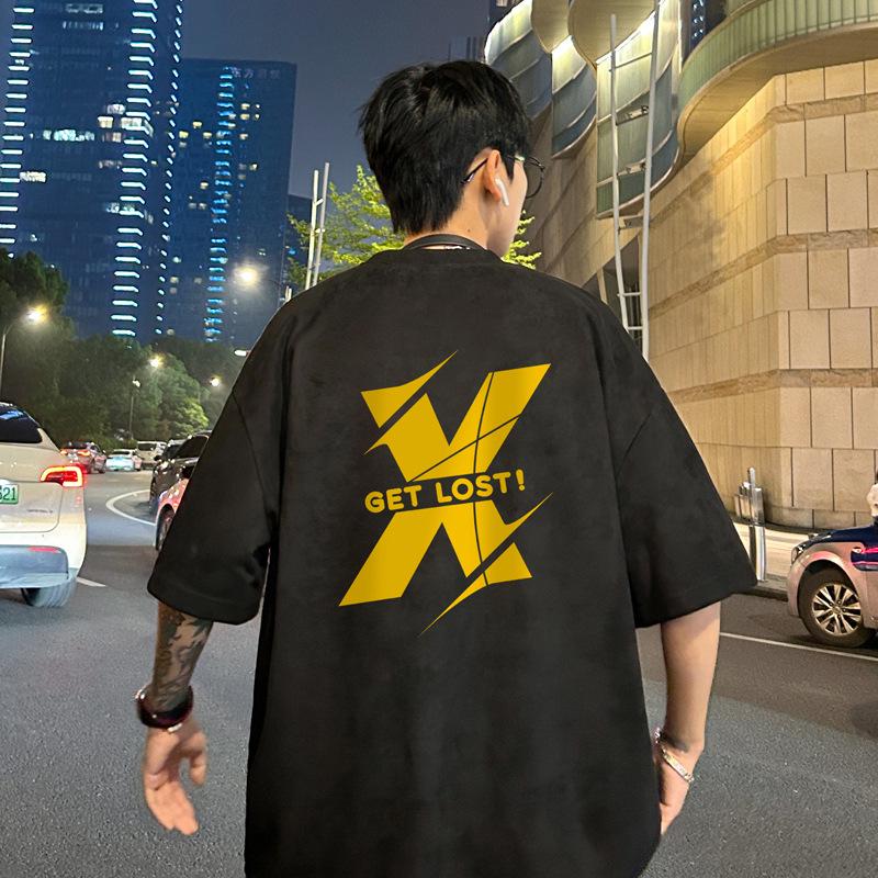 Men's Plus Size Heavyweight Suede Short Sleeve Retro T-Shirt - Summer 2024 Collection