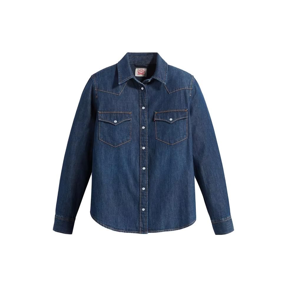 

Рубашка женская однобортная однотонная Levis с воротником на пуговицах и длинным рукавом, темно-синяя 86832-0017 S