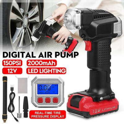 DC 12V Portable Wireless Air Pump Smart Car Automatic Digital Display Inflator Electric Air Pump Adjust Tire Pressure Lighting Tool 15x7.5x24.5cm
