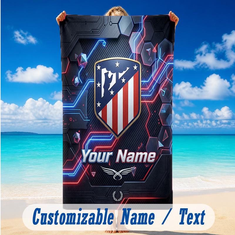Beach Towel Custom Name Text, Quick Dry Large Towel For Beach HomeAtletico Madrid