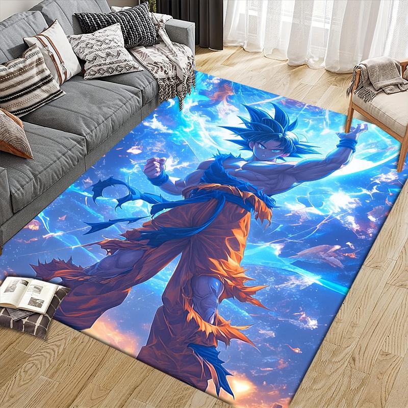 Son Goku Cartoon Illustration Square Area Rug, Non-Slip Floor Mat for Home Decor, Perfect Gift for Dragon Ball Fans.chl