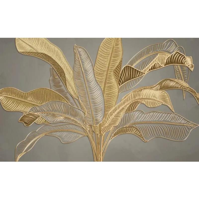 Murale 3D Foglia di Banana Piante Verdi Nordiche Murale Parete Linee Dorate Embossate Lusso Leggero Carta da Parati Soggiorno Camera da Letto Decorazione Casa