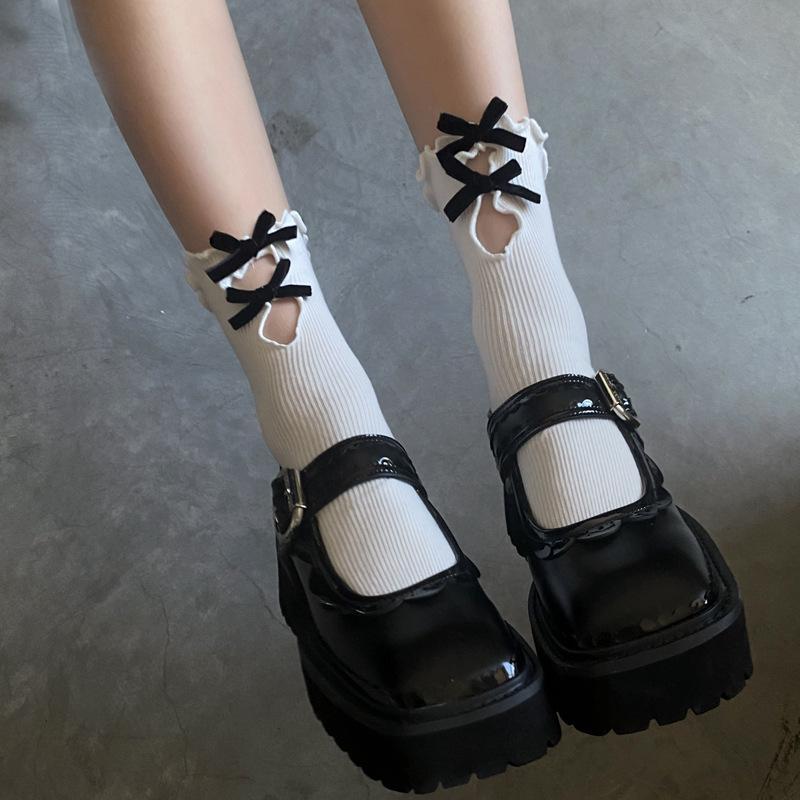 

Japanese-Style Mid-Calf Ruffle Bow Ankle Socks One Size