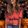 Women's Casual V-Neck Short Sleeve Blouse with Halloween Print