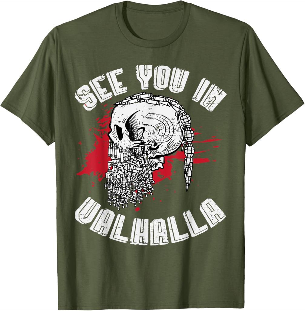 Nordic Warriors See You In Valhalla Norse Mythology Pattern Design100 Cotton Oneck Short Sleeve Printed Mens Tshirt