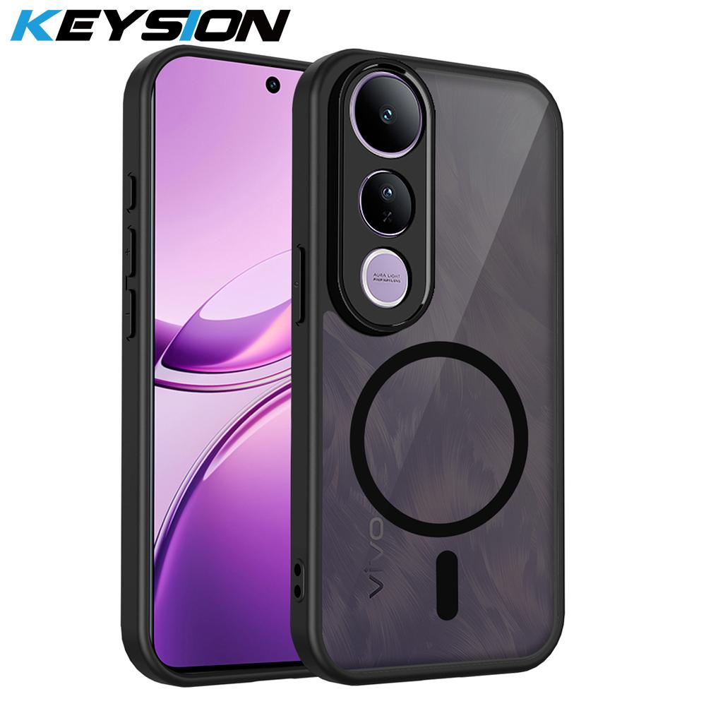 

KEYSION Magnetic Phone Case for VIVO V50 Lite Silicone+PC Matte Translucent Clear Shockproof Back Cover for VIVO V50 Lite 5G for VIVO V50 Lite 5G