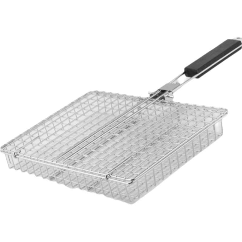 Outdoor Camping Stainless Steel Grilled Fish Net Barbecue Net Clamp Lamb Skewer Clip Double-Layer Vegetable Net Barbecue Tool