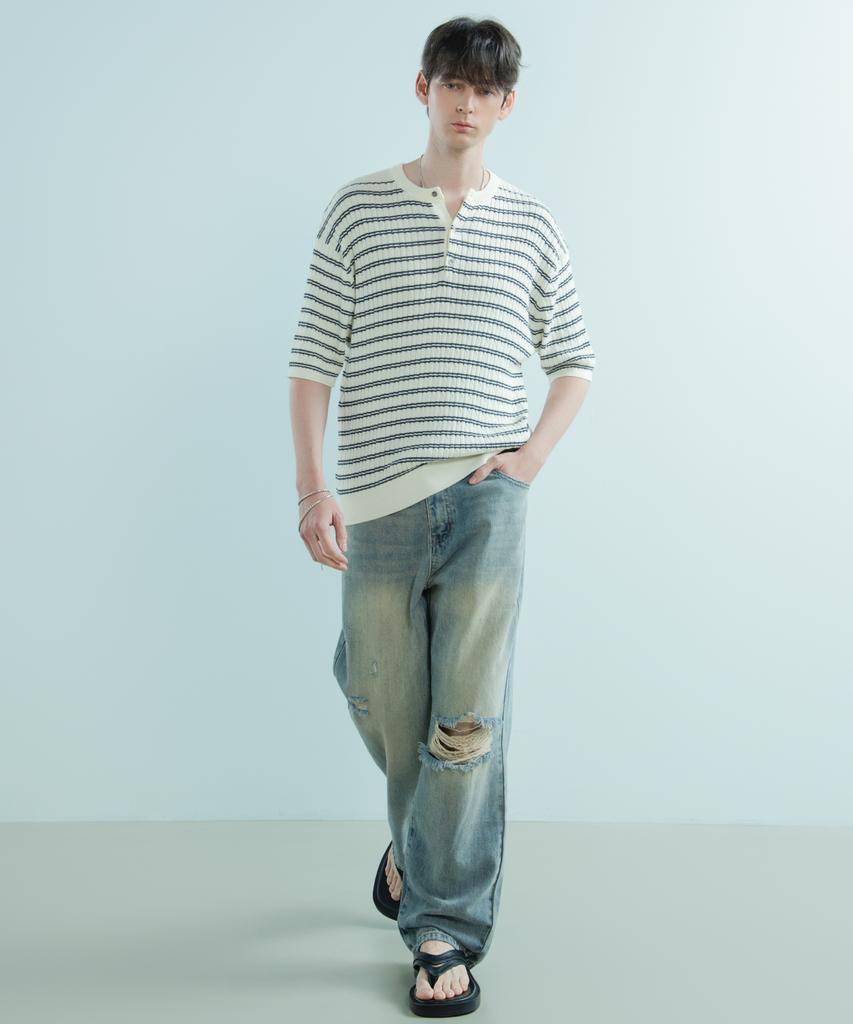 LOGSTORE Dant Henley Neck Short Sleeve Knit