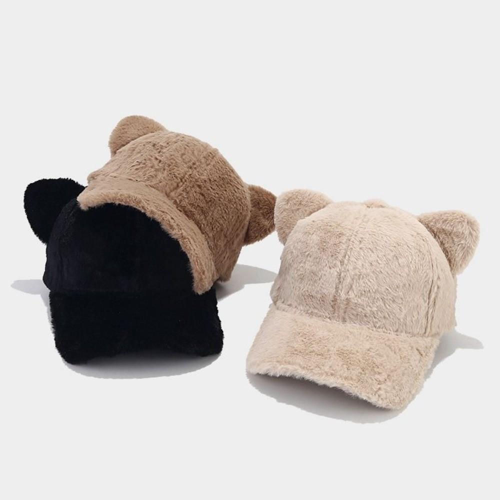 Cute Cat Ear Winter Caps Adjustable Cat Ears Baseball Cap Cute Plush Baseball Cap Winter