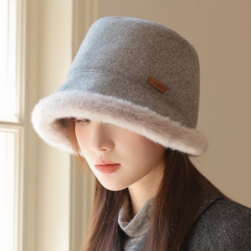 Autumn and Winter Wool Pot Hat for Women, Thickened Warm Fisherman Hat, Face-enhancing Small Bucket Hat, Plush Cold-resistant Ear Protection, Vers
