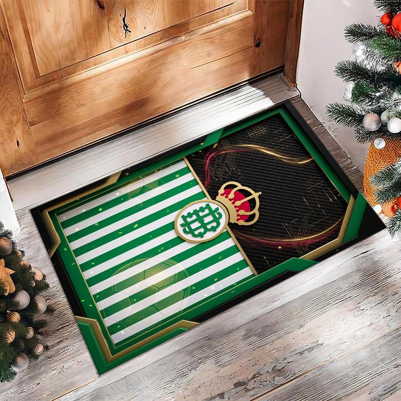 Real Betis Football Print Crystal Velvet Rug, Comfortable Water Absorbent Non Slip Indoor Floor Carpet