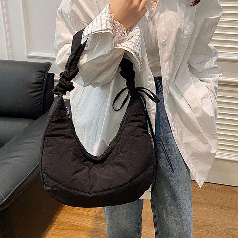 Solid Color Large Capacity Tote Bag Trendy Shoulder Bag Women Casual Canvas School Crossbody Bags For Student CLE