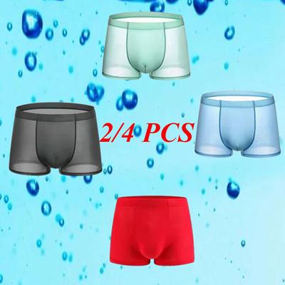 2/4 PCS Ice Silk Mutandine da uomo senza cuciture Boxer Shorts da uomo Boxer traspiranti a vita media per uomo Pantaloni Mutandine trasparenti di colore puro