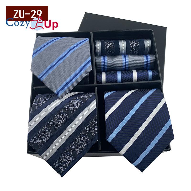 3pcs Necktie+3 Pcs Square Scarf  Men Two-piece Tie Set Wave Point A Tie Cufflinks Business Fashion Handkerchief Paisley